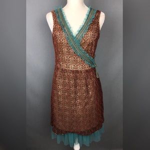 Young Essence XL teal and rust dress